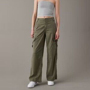 American Eagle Wide Leg Cargo Pants - Khaki Green